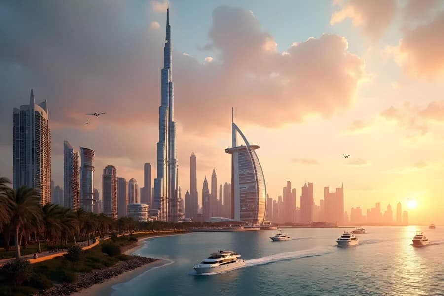 Dubai skyline at sunset