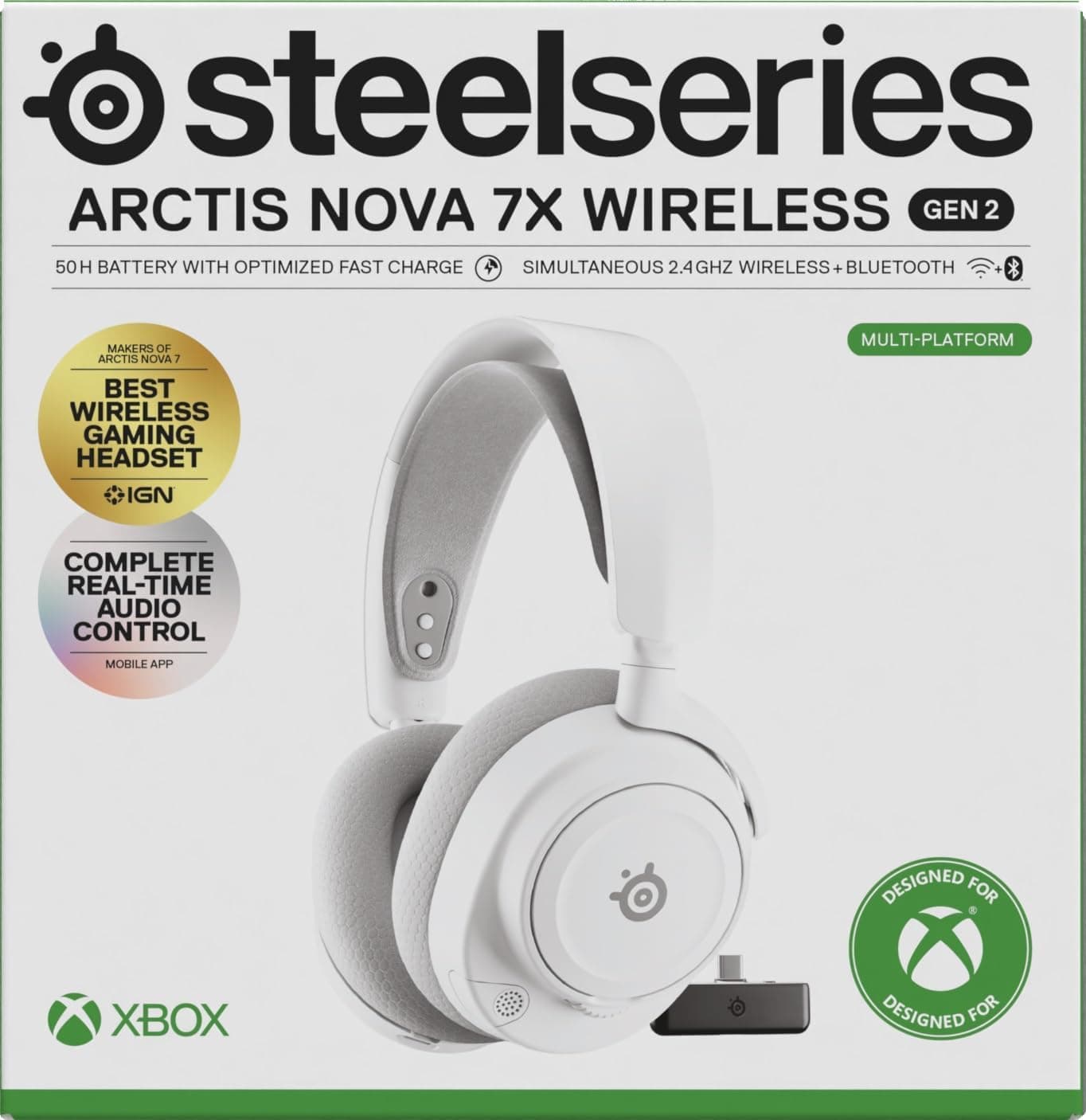 SteelSeries Arctis Nova 7X Wireless Gen 2 Xbox Gaming Headset - Real-Time App Control - 50+ HR - Neodymium Magnetic Drivers - Mixable 2.4GHz/Bluetooth - Xbox, PC, PS5/PS4, Switch 1/2, Mobile